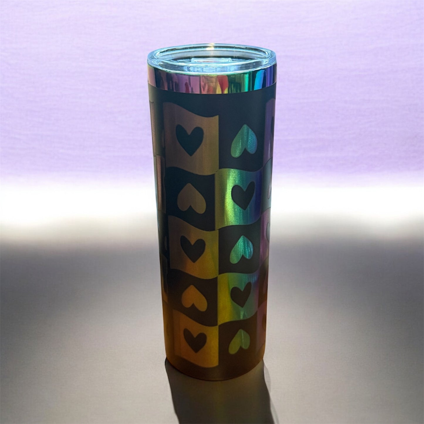Black tumbler with heart engraving