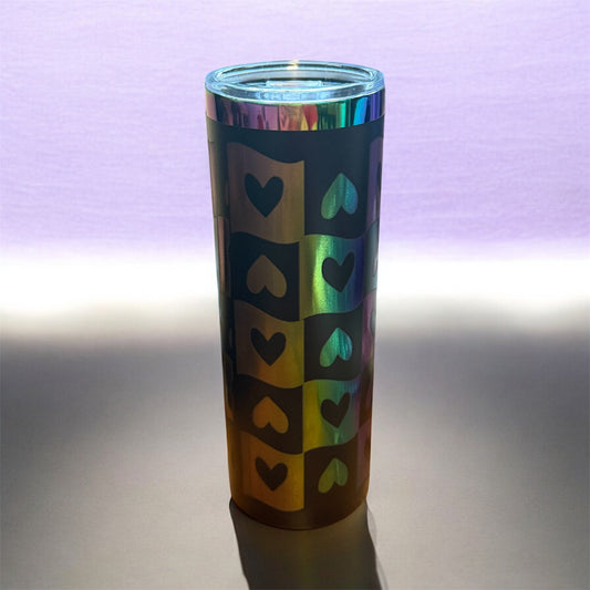Black tumbler with heart engraving